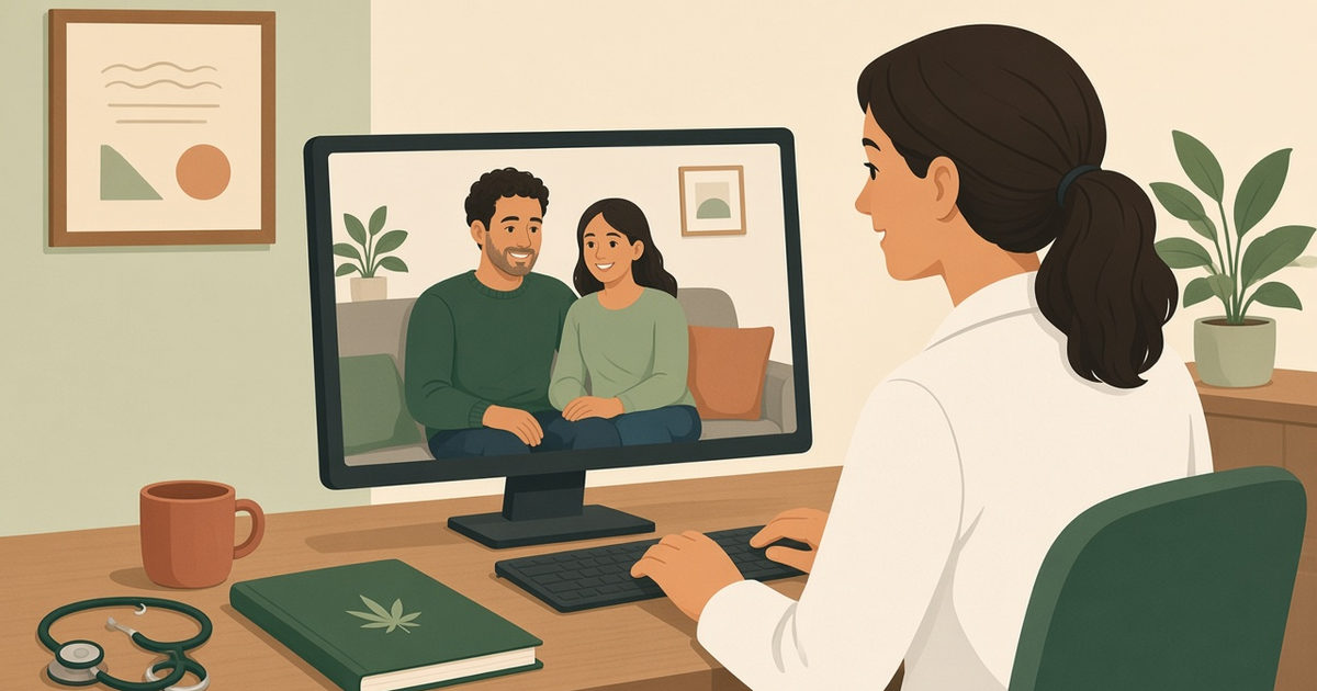Georgia medical marijuana doctor conducting a telehealth video visit with a patient at home from a clinic office